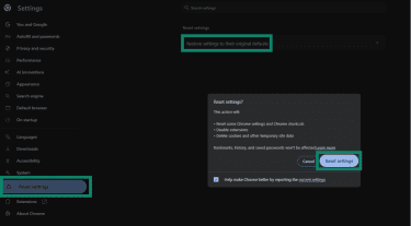 Reset settings to reset Google Chrome.