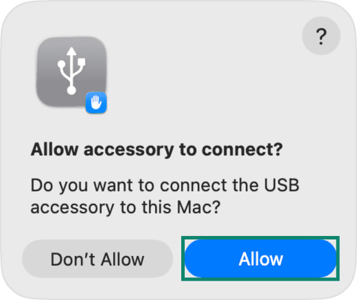 Macbook prompting whether to allow the connection from an iPhone connected to it via USB.