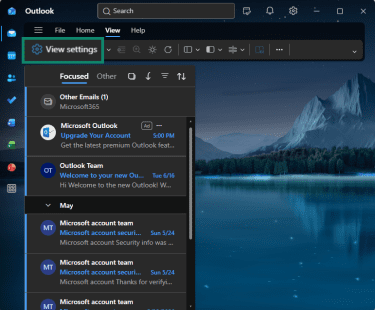 The Outlook setting on Windows.