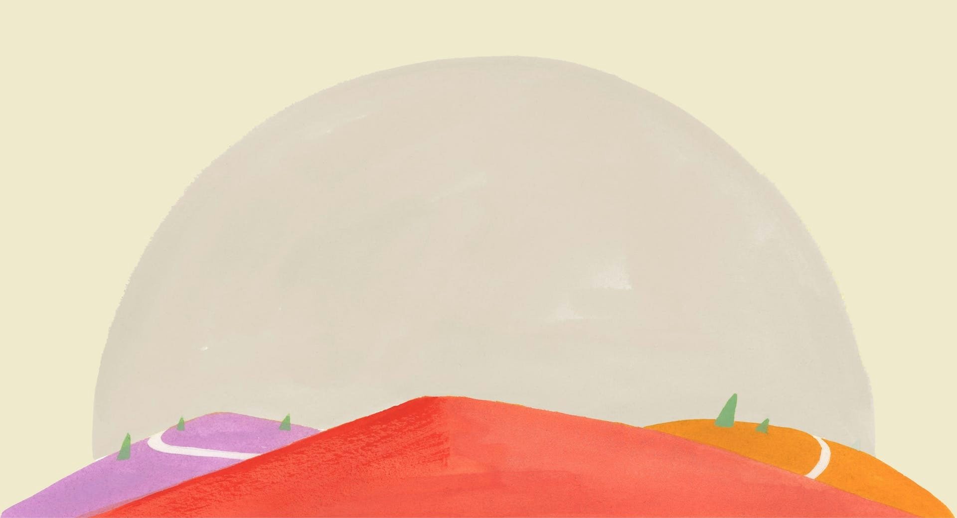 ExpressVPN-illustrasjon av fargerike stier som fører over en høyde, som symboliserer trygge, raske og globale internettforbindelser.