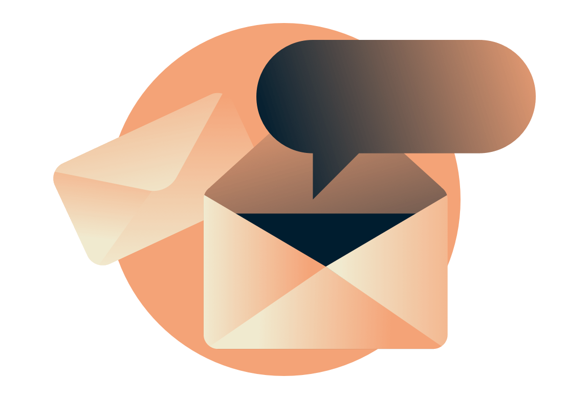 Bąbel z wiadomości wychodzący z koperty.