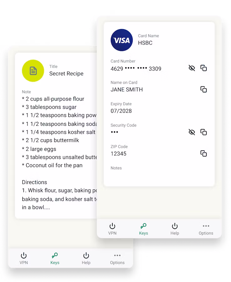 Sichere Notizen und Kreditkarten in Keys.